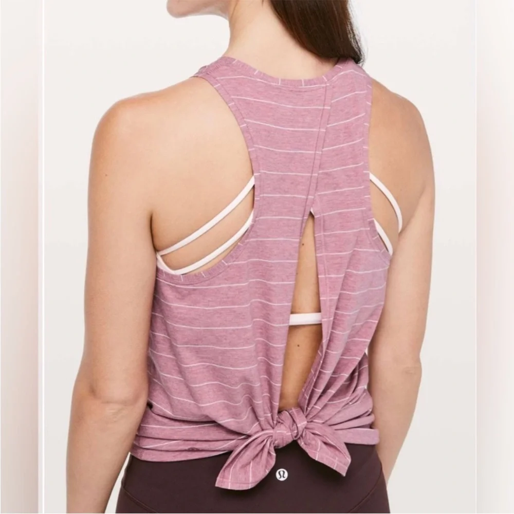 LULULEMON All Tied Up Athletic Tank Top Mauve Pink & White Stripe Size 2